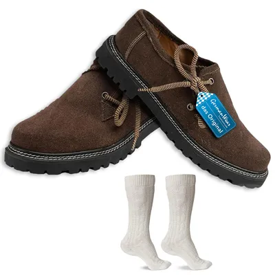 Produktbild von Trachtenschuhe +Trachtensocken Set Haferlschuhe wildleder mit socken 40cm, Schuhgröße:38, Farbe:Dunkelbraun
