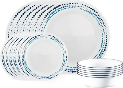 Produktbild von Robustes 18-teiliges Geschirrset aus Glas in Blau für 6 Personen