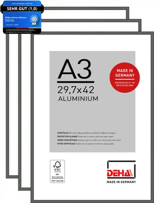 Produktbild von DEHA Design Bilderrahmen Boston (3er Set), A3 29,7x42 cm, Aluminium Contrastgrau