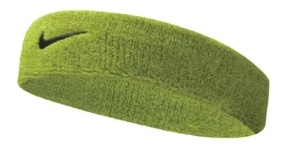 A single green Nike headband with the Nike swoosh logo on it, isolated on a white background.