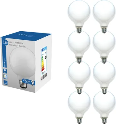 Produktbild von 8 x LED 360° Globe Glühbirne G120 10W = 60W E27 matt opal 790lm Glühlampe Sparlampe warmweiß 2700K