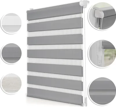 Produktbild von Duo-Rollo Doppelrollo Klemmfix, ohne Bohren, blickdicht, mit Montageschiene Sichtschutz Sonnenschutz Grau,65 cm x 150 cm (B x L)