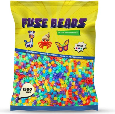 Produktbild von Benny Beads Bügelperlen 1500 Stück, Midi-Größe 5mm, Kreatives Bastelzubehör DIY Fuse Beads (Regenbogen)