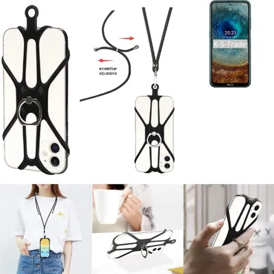 Produktbild von K-S-Trade 3in1 Handykette Handyband Handykordel Halsband Smartphone-Ring Handy-Ring kompatibel mit Nokia X10 Fingerhalterung Handyring Tischständer