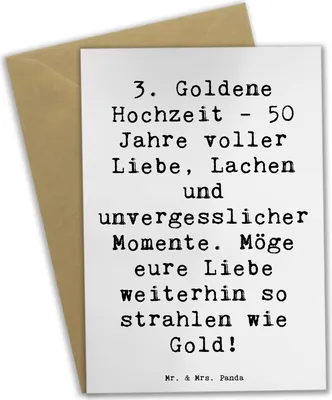 Produktbild von Mr. & Mrs. Panda Grußkarte Spruch 50. Hochzeitstag - Weiß - Geschenk, osterkarte, Geschenke, weihnachtskarten, Heirat, hochzeitskarten, Klappkarte, Goldene Hochzeit