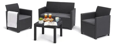 Produktbild von Dmora Set Gartenmöbel Nepean Schwarz Anthrazit, 3-Sitzer und Tisch