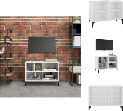 Image de vidaXL Armoire TV avec pieds métalliques blanc brillant 69,5x30x50cm - Meuble TV