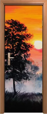 Produktbild von Türposter 70x200 cm Türaufkleber Türtapete Türfolie Klebefolie Landschaft Sonnenuntergang Wald Nebel