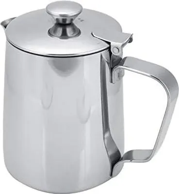 Produktbild von Regun Milchkännchen zum Aufschäumen, 350ml Milchkännchen Edelstahl Handheld Aufschäumkännchen mit Deckel für Cappuccino, Espresso und mehr