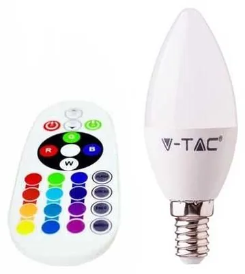 Immagine prodotto di V-TAC SMART VT-2214 lampadina LED smd 3.5W E14 candela RGB+W bianco caldo 3000K con telecomando - sku 2769