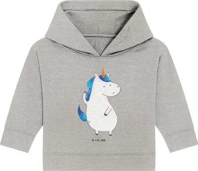 Produktbild von Mr. & Mrs. Panda Organic Baby Hoodie Einhorn Mann 24. - 36. Monat - Heather Grey - Geschenk, Familie, Unicorn, BFF, Beste, Kapuzenshirt, Party, Kapuzensweatshirt