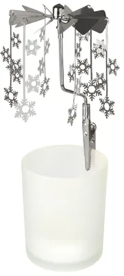 Immagine prodotto di BRUBAKER Carosello di tealight natalizi - Carosello di luci a vento - Porta tealight a fiocco di neve - Porta candele per tealight - Decorazione natalizia, argento