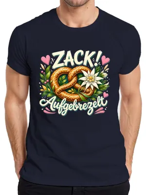 Obrázok produktu pre Zack, tričko s motívom "Aufgebrezelt Brezel Edelweiss  Lederhose Dirndl", modrá farba, veľkosť 3XL