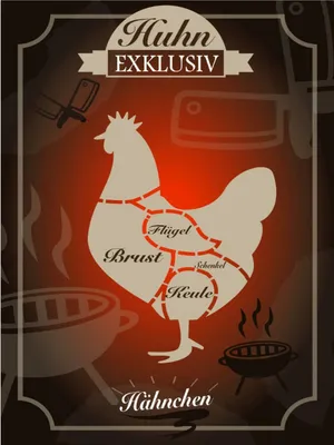 Produktbild von vianmo Holzschild 40x30 cm Fleisch Huhn exklusive Hähnchen