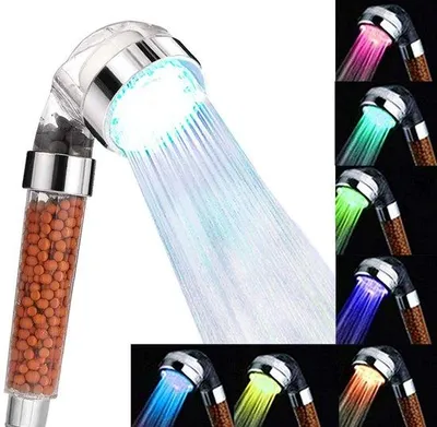 Imagen del producto de Cabezal de ducha con tecnología iónica y 7 cambios de color, cabezal de ducha manual con función de alta presión y ahorro de agua