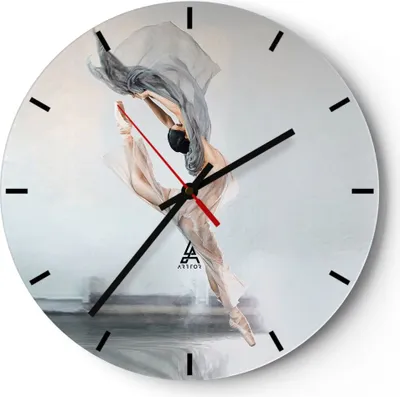 Produktbild von Wanduhr - Rund - Glasuhr - Tanz Frau Ballerina - 30x30cm - Schleichendes Uhrwerk - Lautlos - zum Aufhängen bereit - Dekoration Modern - Wanddekoration aus Glas - C3AR30x30-5030