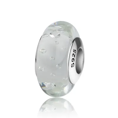 Produktbild von PANDACHARMS Weiße Luftblasen Glas Charm, 925er Sterling Silber, passt zu Pandora