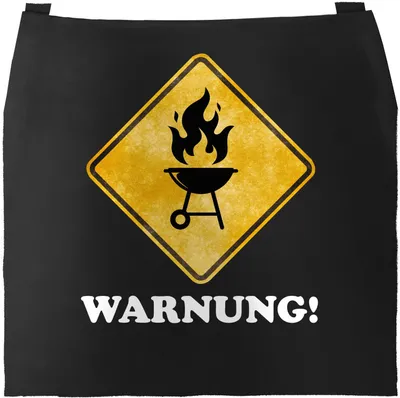 Produktbild von Grill-Schürze für Männer mit Aufdruck Warnung Warnschild Grill-Feuer Baumwoll-Schürze Küchenschürze Moonworks® schwarz unisize
