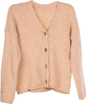 Produktbild von styleBREAKER Damen Boucle Strick Cardigan mit Knopfleiste, Strickjacke einfarbig, Bouclé Strickweste, Onesize 08010081