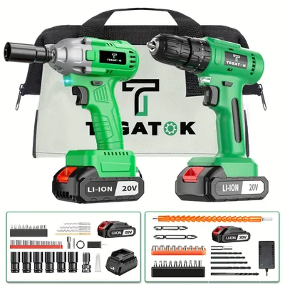 Image de Kit de perceuse et de visseuse – Perceuse sans fil – Perceuse à percussion – Visseuse – Sans fil