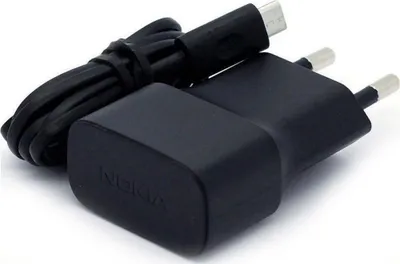 A black Nokia charger and USB cable are shown against a white background.