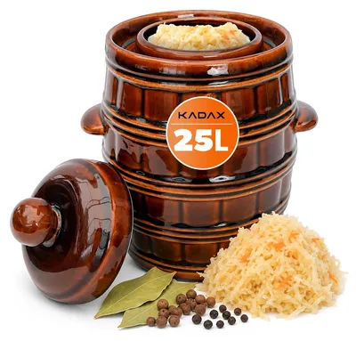Obrázok produktu pre Gärtopf 25 l – Keramický hrnček na kyslé kapusty – Vhodný na kapustu a uhorky – Opakovane použiteľný – Bez BPA – S okrajom – Hnedý