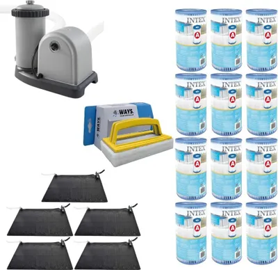 Produktbild von WAYS - Poolpflege - 5x Poolheizung & Filterpumpe 5678 L/u & 12 Filter Typ A & WAYS Scheuerbürste