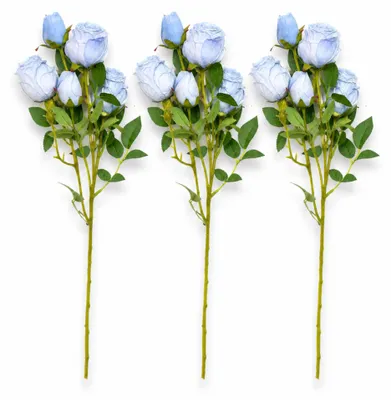Produktbild von LAYBA Künstliche Rosen 3er-Set blau 65 cm, Kunstblumen mit 30 cm Blütenhöhe, dekorative Rosenzweige für Vase, Hochzeit, Event und moderne Wohnraumdeko