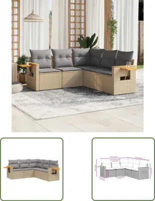 Produktbild von The Living Store 5-tlg. Garten-Sofagarnitur mit Kissen Beige Poly Rattan