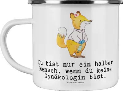 Produktbild von Mr. & Mrs. Panda Teetasse Gynäkologin Herz - Weiß - Geschenk, Pott, Haferl, Lustig, Spruch, Emaille Becher, Beruf, Tasse, Frauenarzt nach Geburt, Witzig