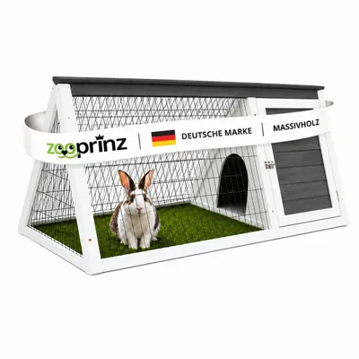Produktbild von Hasenstall Kaninchenstall Dreieck Felix 095 | 115 x 56,5 x 48 cm | Massivholz Kiefer | Winterfest & Wetterfest | Freilaufgehege Weiß-Grau