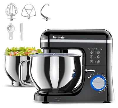 Produktbild von Patbrela Standmixer 1300W Küchenmaschine 5L+3,3L Zwillingsschüssel Schwarz