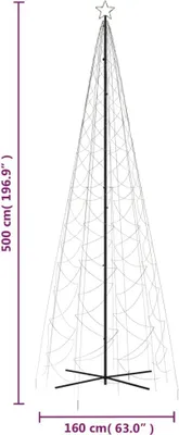 Image de vidaXL Sapin de Noël LED en forme de cône Blanc chaud 1400 LED 160x500 cm