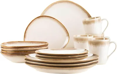 Image de Moderne Service combiné 16 pièces La Sinfonia 931991 pour 4 personnes - beige à crèmewit dégradé - look vintage Faïence