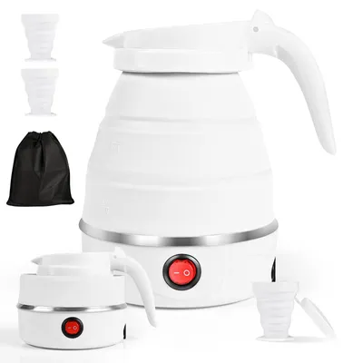 Produktbild von Faltbarer Elektrischer Wasserkocher 0.6L Portable Reise Wasserkocher Mini, 4-6 Min Schnellkochen, Automatische Haltewärme, BPA-Frei, Weiß