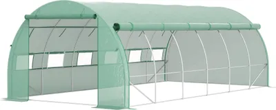 Image de Outsunny Serre de jardin 18 m² dim. 6L x 3l x 2H m avec porte + parois latérales zippées enroulables, 12 fenêtres, acier PE haute densité 140 g/m² Anti-UV vert