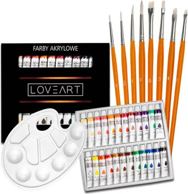 Image de Set de peinture LOVEART peinture acrylique 24x12ml + pinceau + palette de peinture / pinceau set de peinture