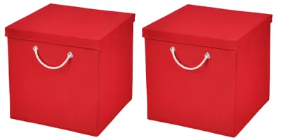 Produktbild von 2 Stück Rot Faltbox 30 x 30 x 30 cm Aufbewahrungsbox faltbar mit Kordel und mit Deckel