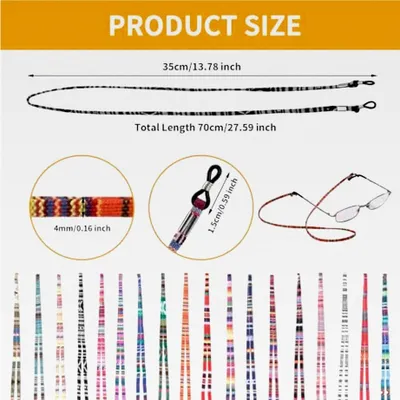 Produktbild von 18 Stück Brillenbänder für Damen, bunte Sportbrillenbänder aus Baumwolle, Brillenschnüre für Lesebrillen, Brillenschnur für Damen, Anti-Verlust-Brillenband für Sonnenbrillen und Schutzbrillen