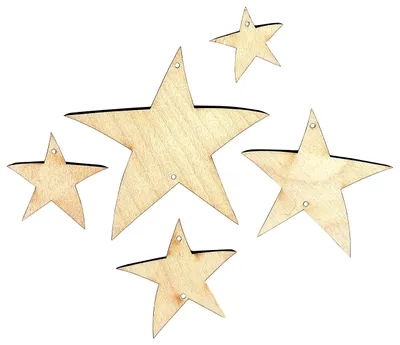 Holzstern-Set, 20 Stück, 5 Größen, 3-8 cm, zum Bemalen