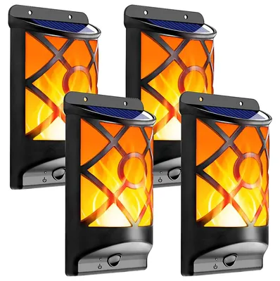 Produktbild von 4er Set Solar-Flammenlicht für Außen mit 3D flackernden LED-Flammen – 66 ultrahelle LEDs, IP65 wasserdicht, Wandlaterne für Terrasse & Zaun, automatisches Ein-/Ausschalten