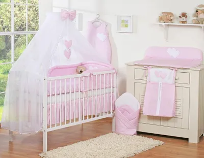 Produktbild von 5-teiliges Babybett-Set mit Moskitonetz – Bettwäsche-Set – hautfreundliche Baumwolle für eine sichere Nachtruhe