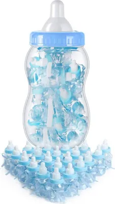 Produktbild von Blaue Babyparty, Taufe, Danksagung für Gäste - Flasche + 30 Mini-Flaschen
