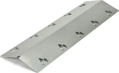 A single stainless steel grill burner cover is shown against a white background.