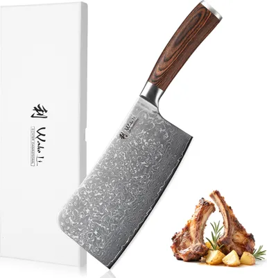 Produktbild von Wakoli EDIB Sakura Knochenhackmesser – 18 cm Damastklinge, 67 Lagen mit VG-10 Kern, Pakkaholzgriff