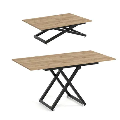Image de Table basse ARIA avec plateau relevable et fonction extensible 120x75/160cm – Table basse réglable en hauteur – Table de salon style loft - Chêne Craft/Noir
