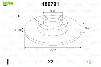 Produktbild von 2x VALEO Bremsscheiben Hinten für OPEL Corsa C Schrägheck (X01) 240mm 186791