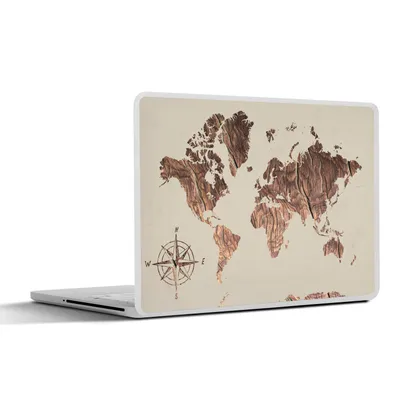 Produktbild von MuchoWow® Laptop Aufkleber Sticker Cover Weltkarte - Holz - Windrose 32.5x23.5 cm - Sticker für Laptop - Selbstklebend