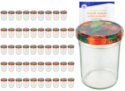 Image de lot de 50 pots 230 ml HOCH To 66 Fruit Décor Couvercle incl. Diamant Gelierzauber Livret de recettes