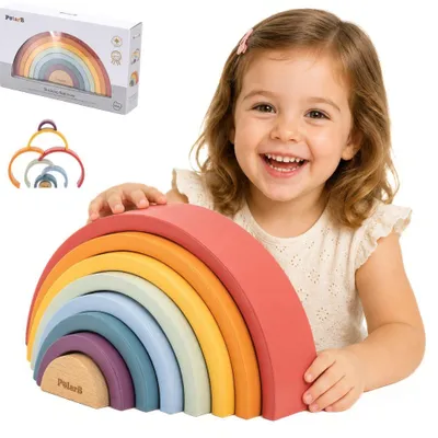 Produktbild von Viga Polarb Holz-Regenbogen-Puzzle, kreative Montessori-Blöcke